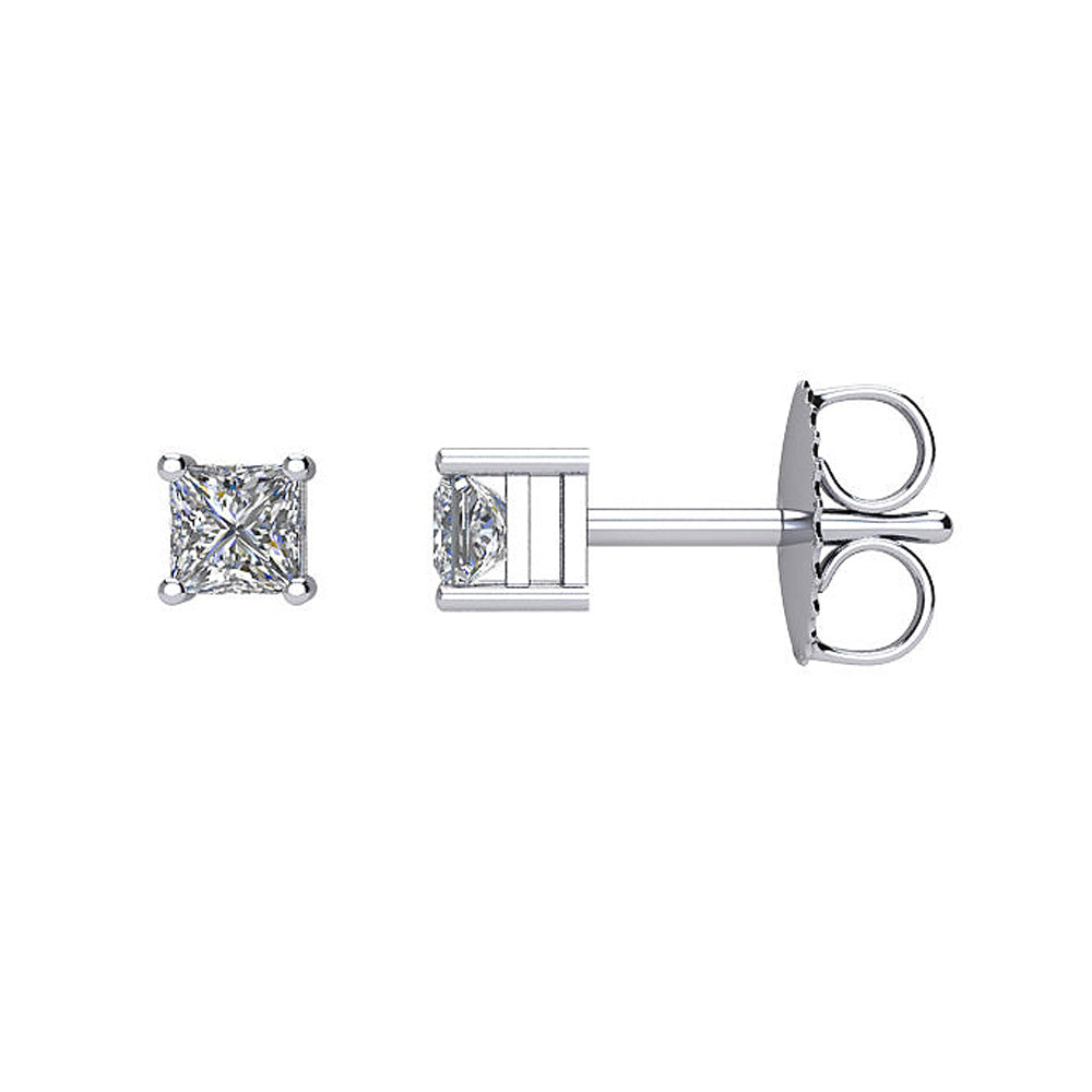 Alternate view of the Princess Cut Diamond (G-H, SI2-SI3) Stud Earrings in 14k White Gold by The Black Bow Jewelry Co.
