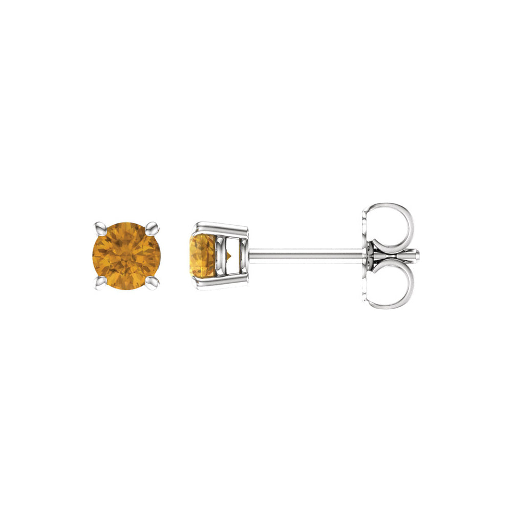 4mm Round Citrine Stud Earrings in 14k White Gold, Item E11820 by The Black Bow Jewelry Co.