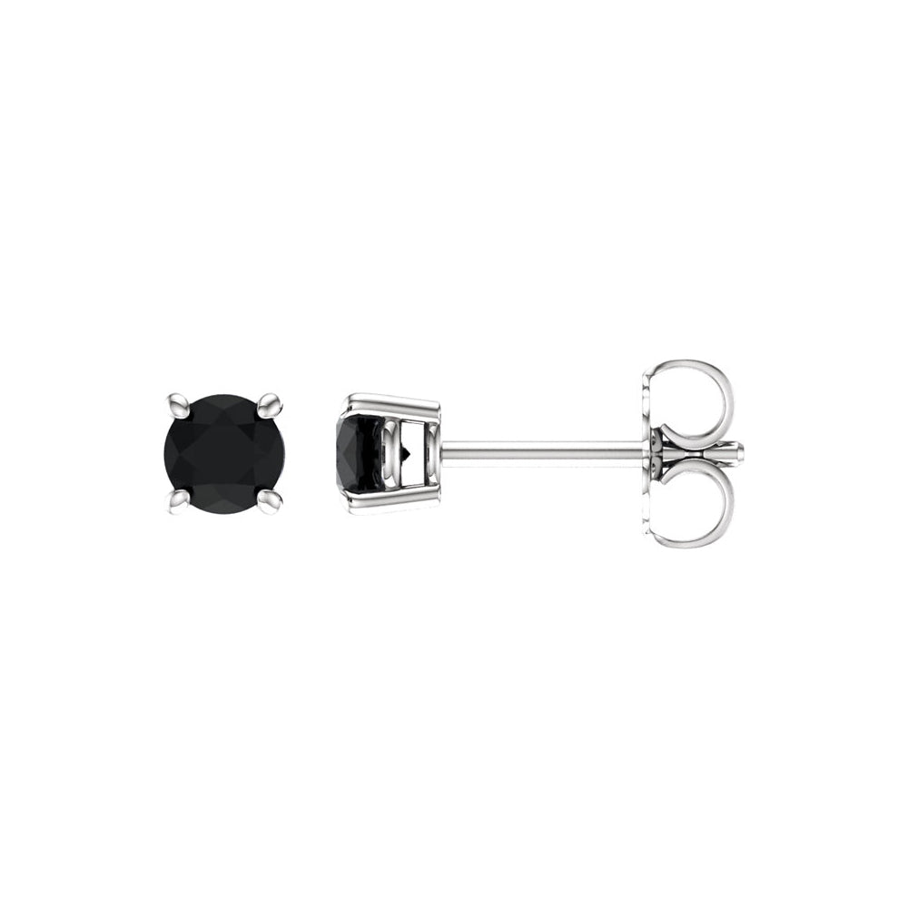 4mm Round Black Onyx Stud Earrings in 14k White Gold, Item E11826 by The Black Bow Jewelry Co.