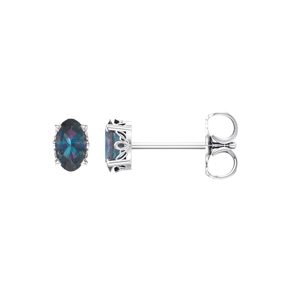 Stud Earrings in 14k White Gold with Oval Lab Created Alexandrite, Item E11845 by The Black Bow Jewelry Co.