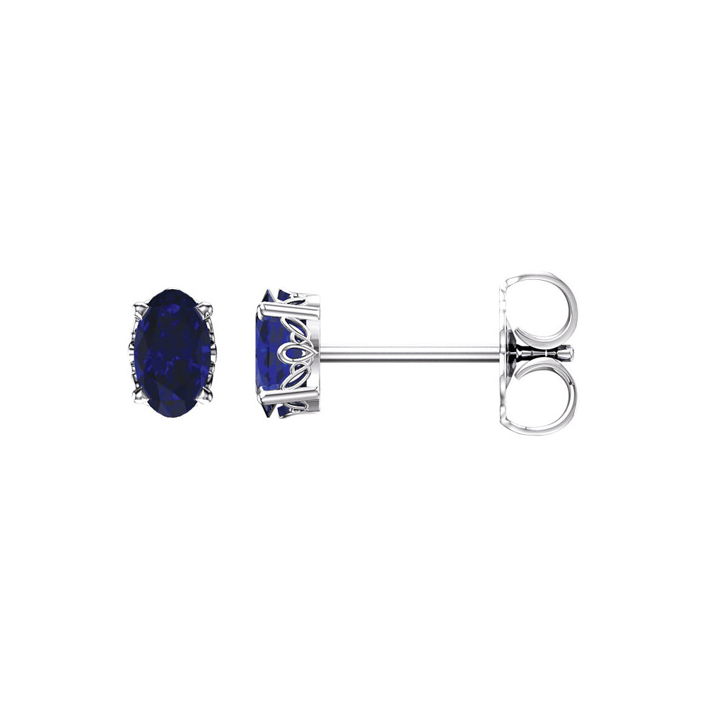 14k White Gold Stud Earrings with Oval Lab Created Blue Sapphire, Item E11848 by The Black Bow Jewelry Co.