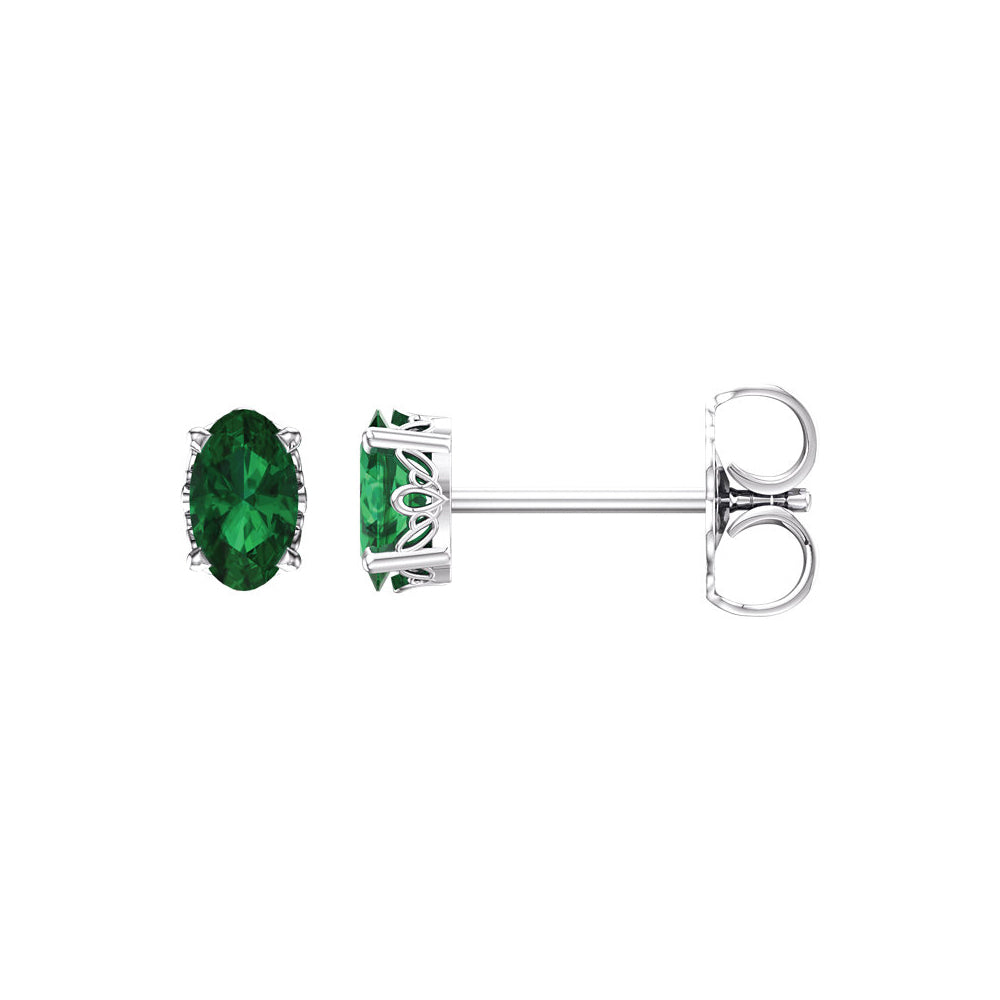 Stud Earrings in 14k White Gold with Oval Lab Created Emeralds, Item E11851 by The Black Bow Jewelry Co.