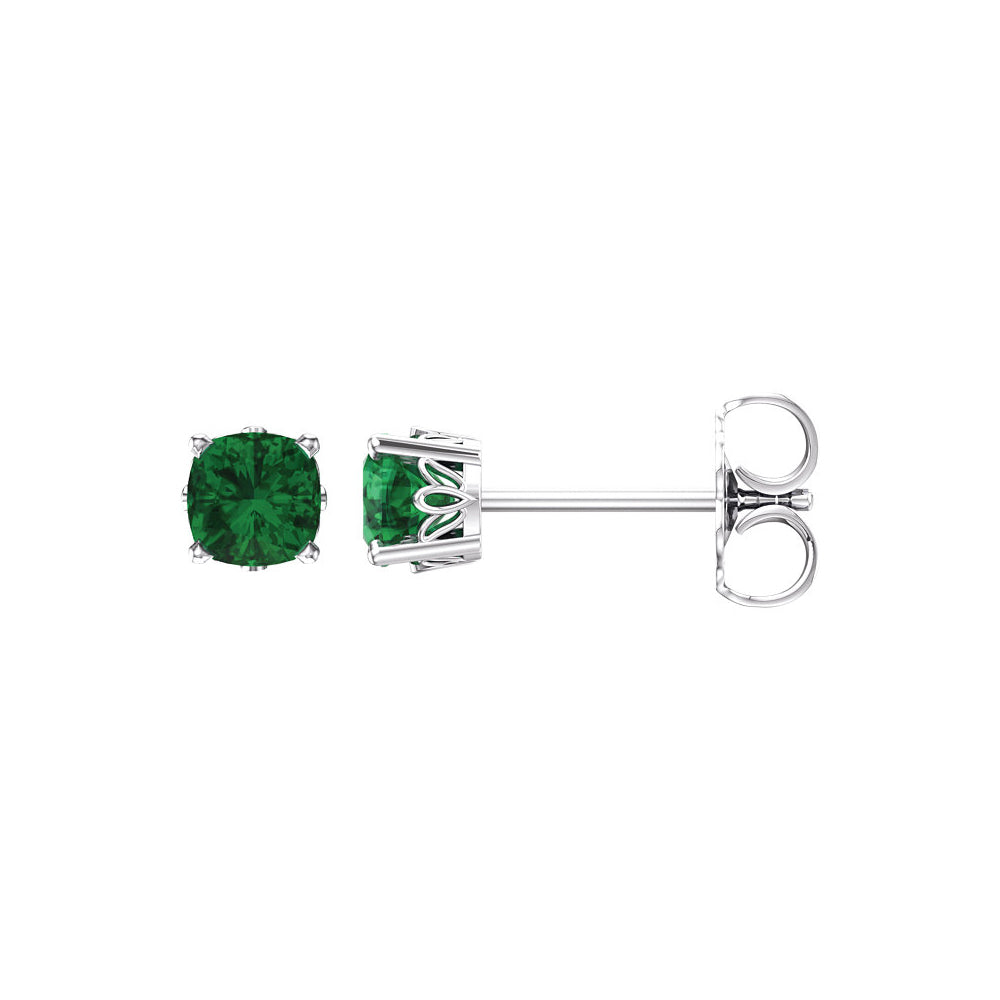 4mm Cushion Lab Created Emerald 14k White Gold Stud Earrings, Item E11861 by The Black Bow Jewelry Co.