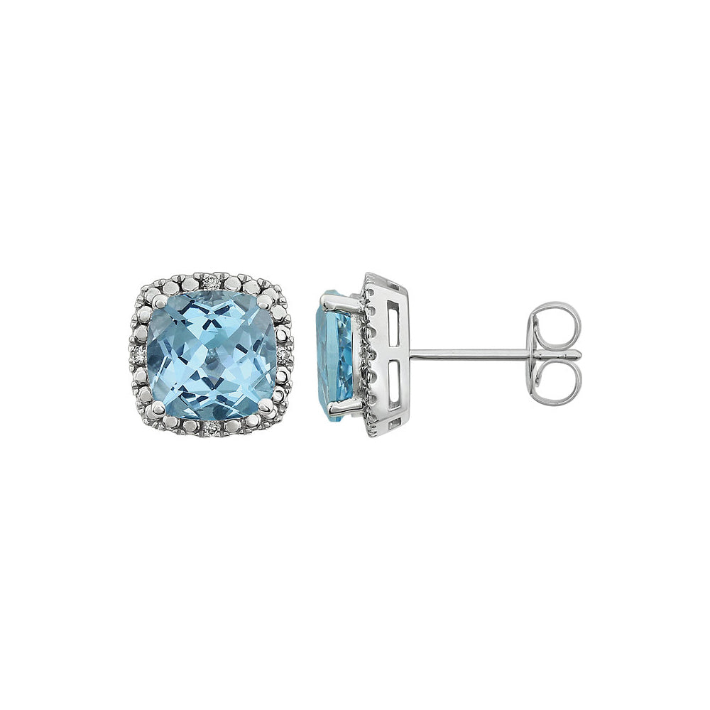 Sky Blue Topaz & Diamond 10mm Earrings in 14k White Gold, Item E11910 by The Black Bow Jewelry Co.