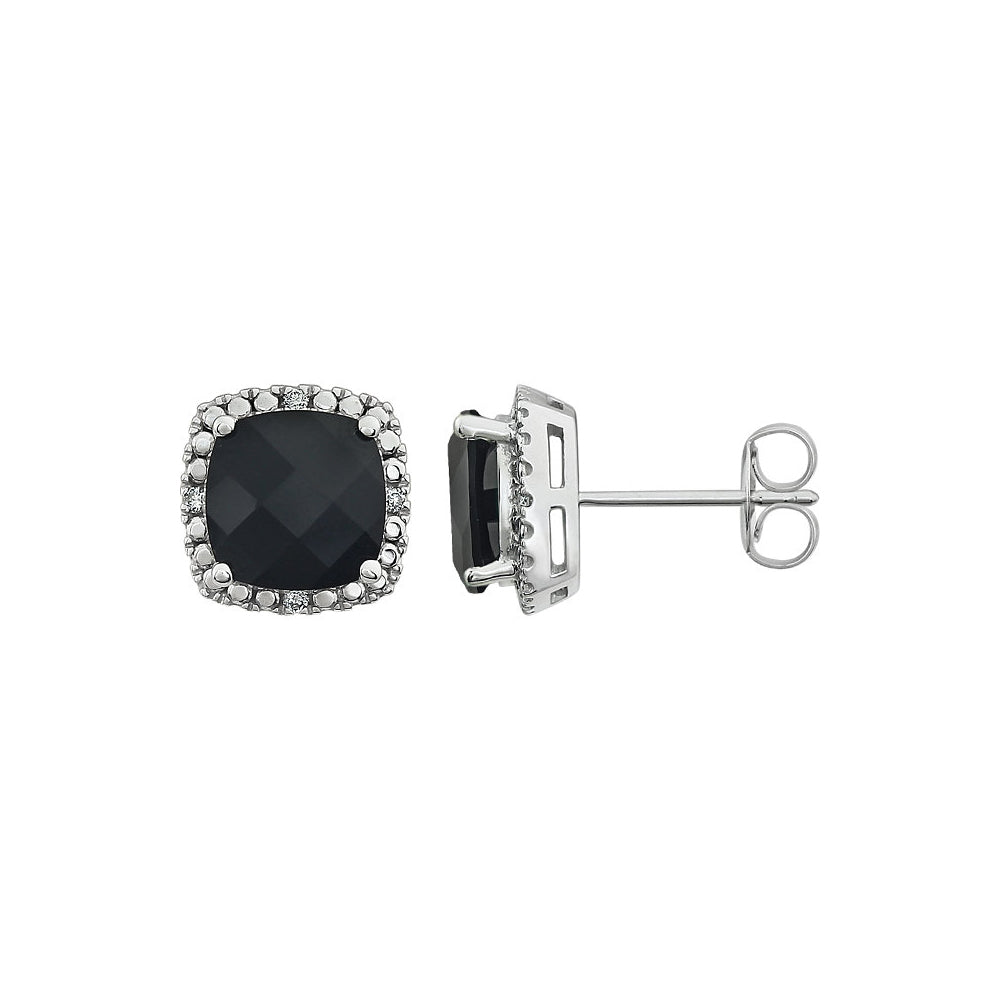 Black Onyx & Diamond 10mm Earrings in 14k White Gold, Item E11911 by The Black Bow Jewelry Co.