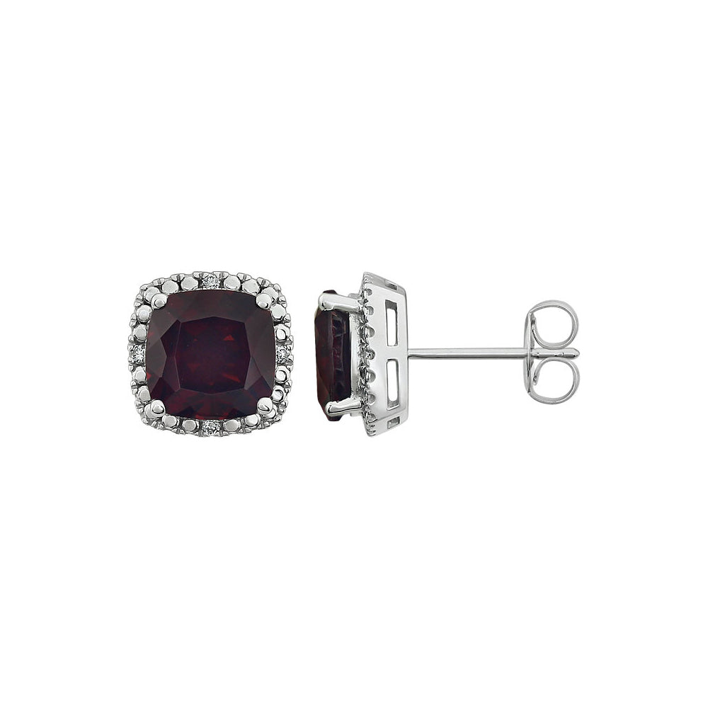 Mozambique Garnet & Diamond 10mm Earrings in 14k White Gold, Item E11912 by The Black Bow Jewelry Co.
