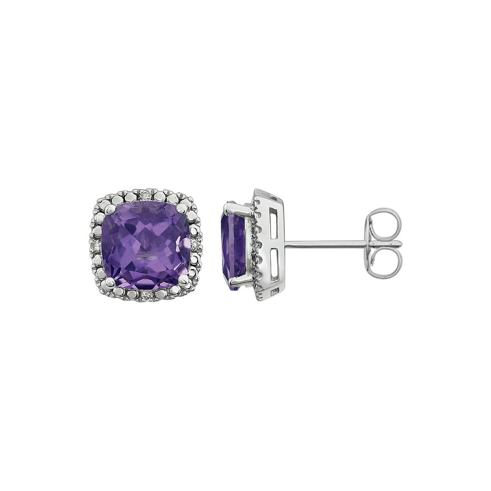 Amethyst & Diamond 10mm Earrings in 14k White Gold, Item E11914 by The Black Bow Jewelry Co.