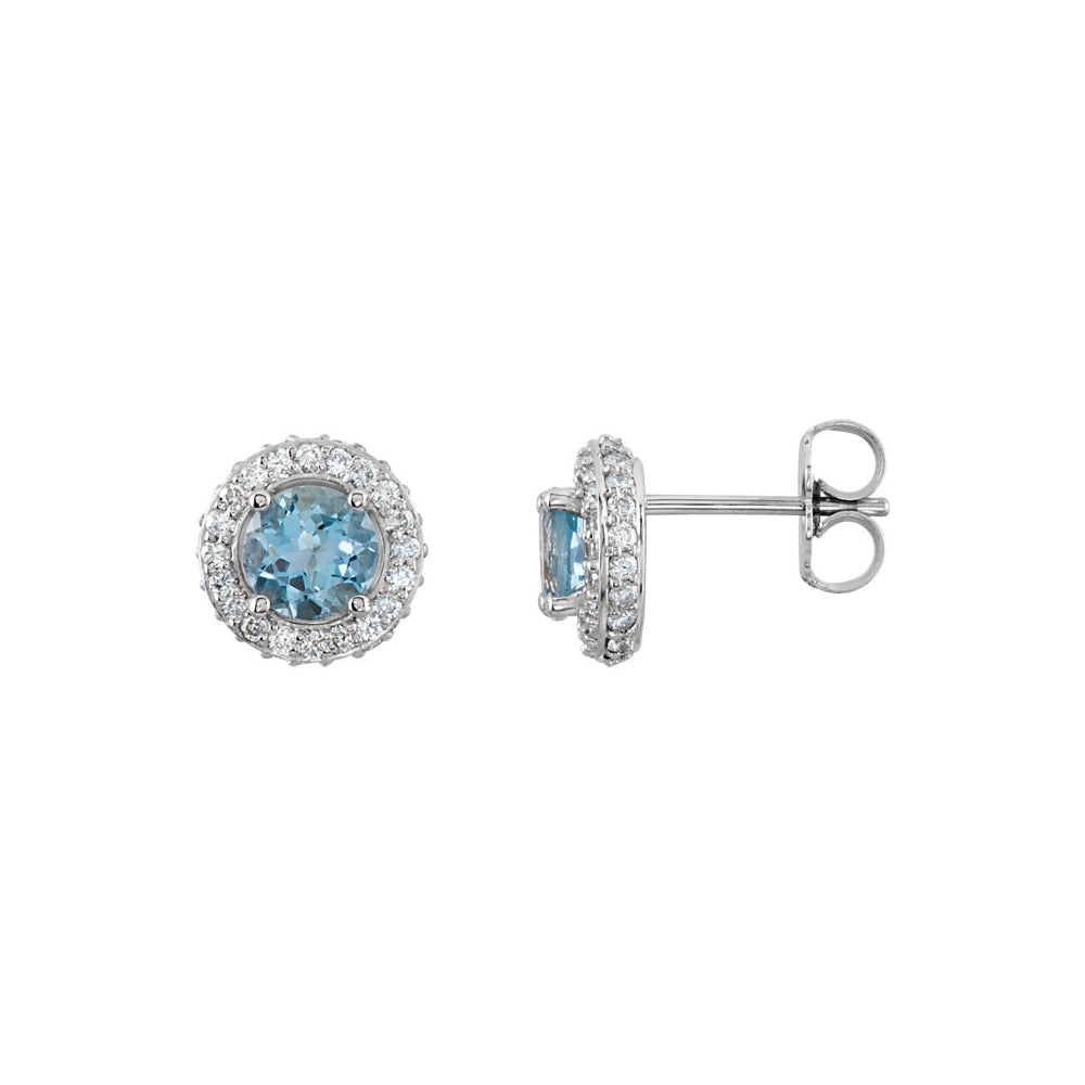 Aquamarine & Diamond Entourage 8.5mm Post Earrings in 14k White Gold, Item E11924 by The Black Bow Jewelry Co.