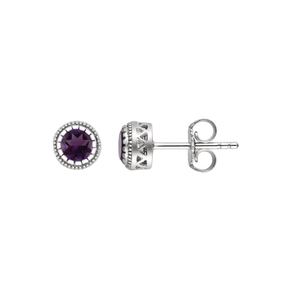 Amethyst February Birthstone 8mm Stud Earrings in 14k White Gold, Item E11930 by The Black Bow Jewelry Co.