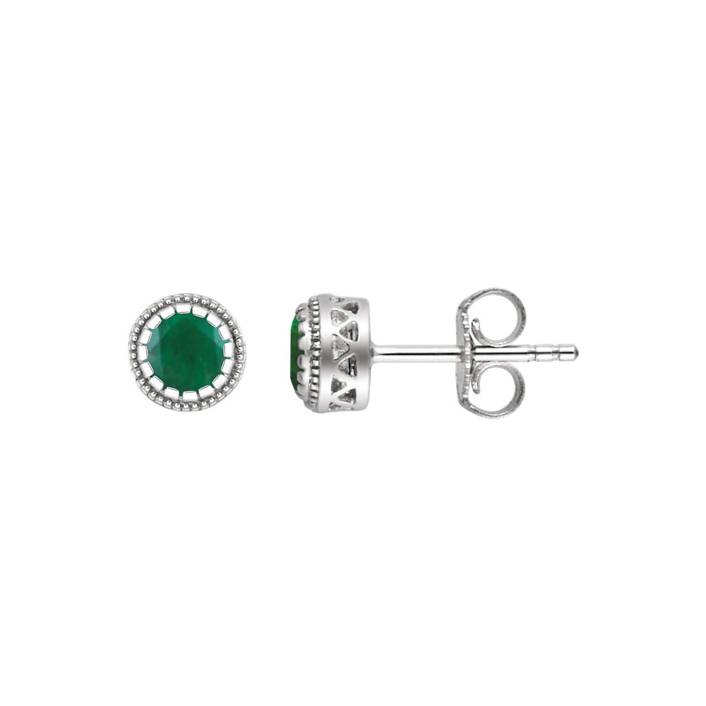 Emerald May Birthstone 8mm Stud Earrings in 14k White Gold, Item E11933 by The Black Bow Jewelry Co.
