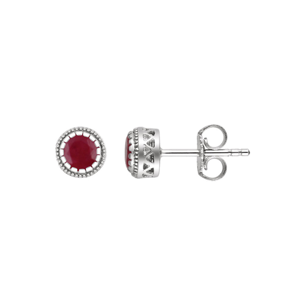 Ruby July Birthstone 8mm Stud Earrings in 14k White Gold, Item E11935 by The Black Bow Jewelry Co.