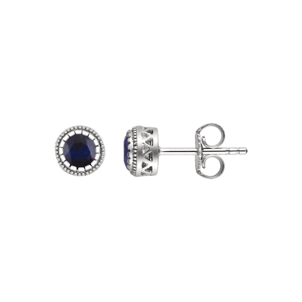 Blue Sapphire September Birthstone 8mm 14k White Gold Stud Earrings, Item E11937 by The Black Bow Jewelry Co.