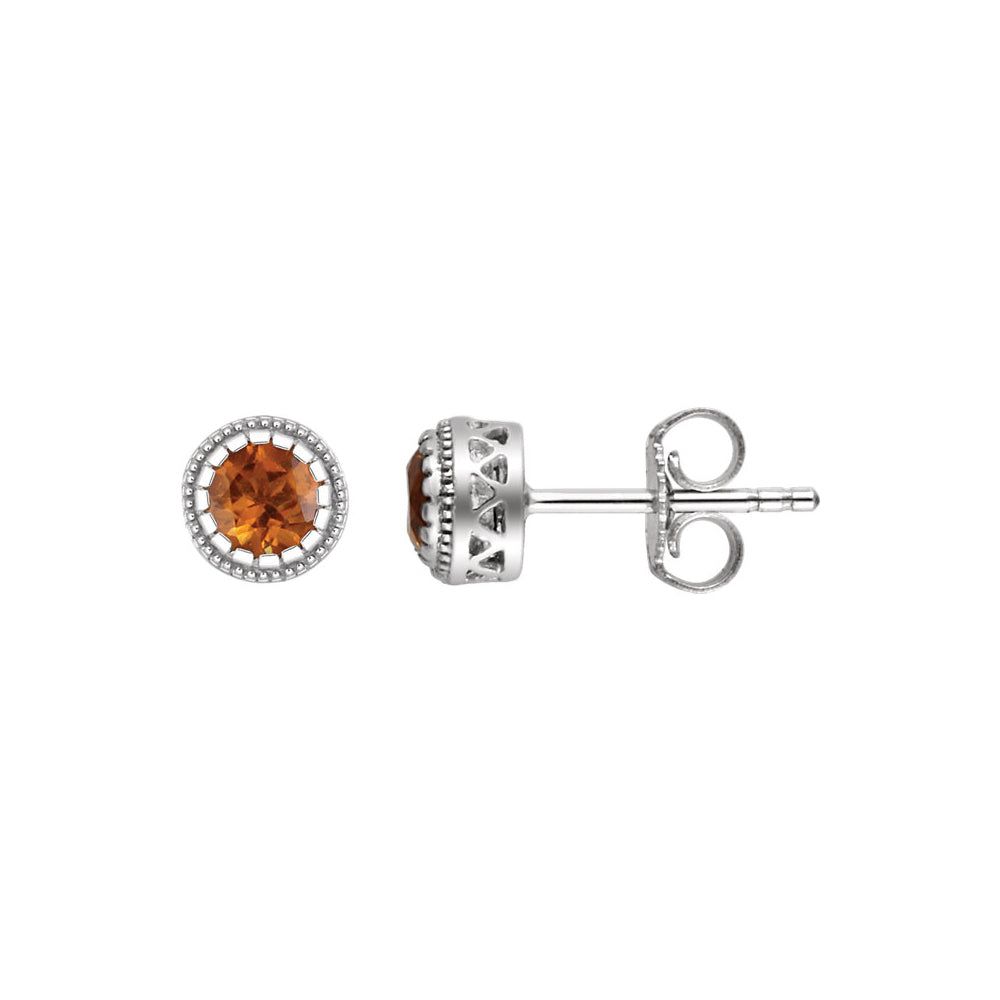 Citrine November Birthstone 8mm Stud Earrings in 14k White Gold, Item E11939 by The Black Bow Jewelry Co.