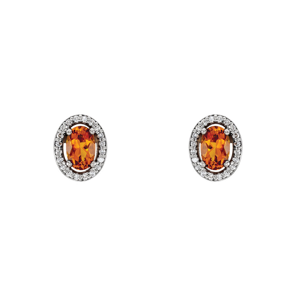 Oval Citrine & Diamond Halo Earrings in 14k White Gold, Item E11944 by The Black Bow Jewelry Co.