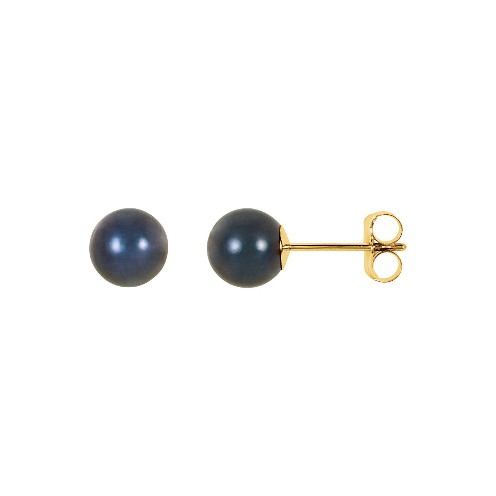 6mm Black Akoya Cultured Pearl 14k Yellow Gold Stud Earrings, Item E11953 by The Black Bow Jewelry Co.