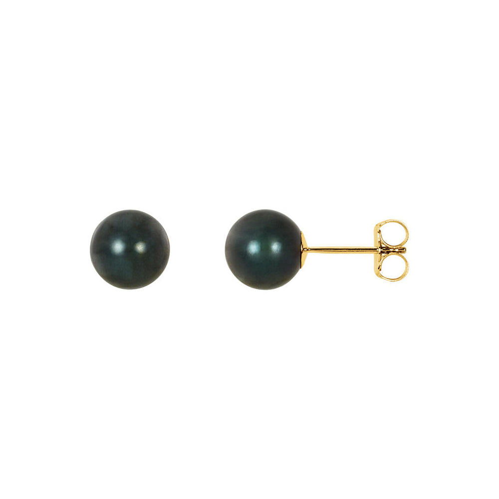7mm Black Akoya Cultured Pearl 14k Yellow Gold Stud Earrings, Item E11954 by The Black Bow Jewelry Co.