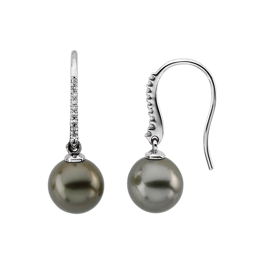 Gray Tahitian Cultured Pearl & Diamond 14k White Gold Dangle Earrings, Item E11962 by The Black Bow Jewelry Co.