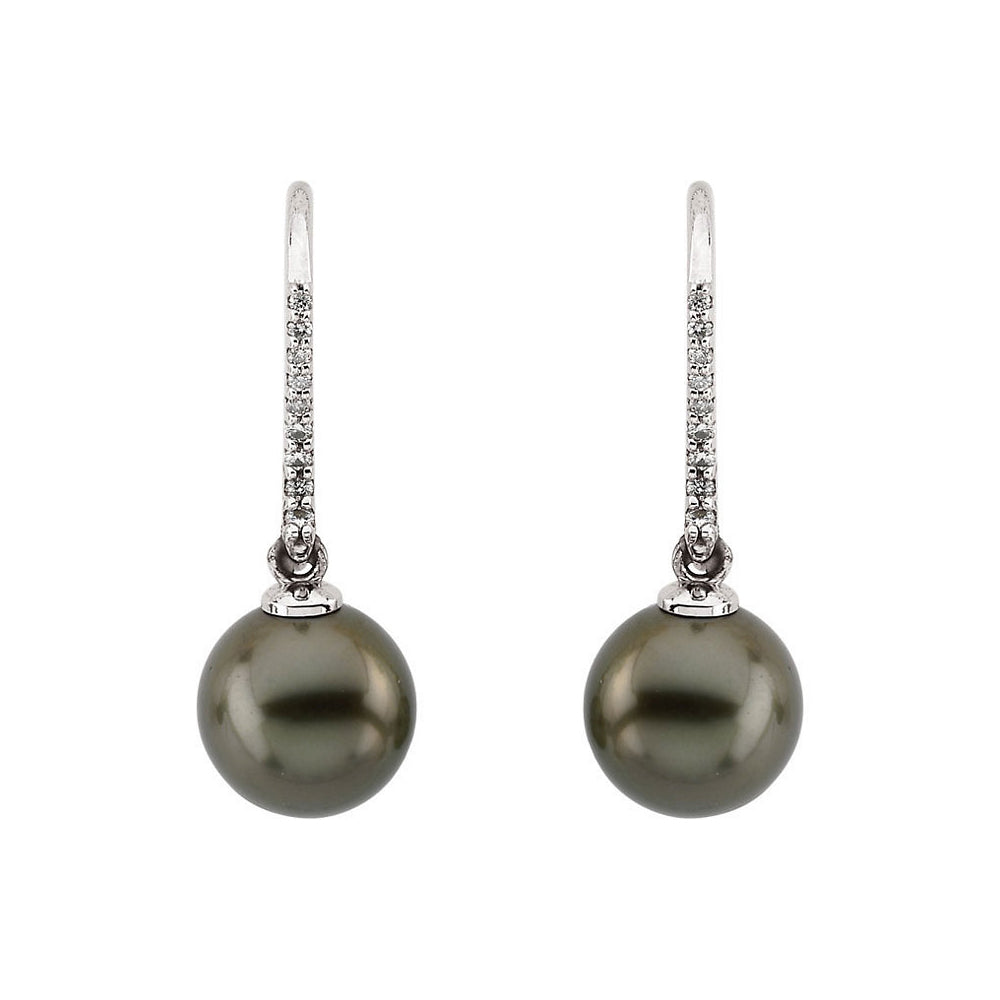 Alternate view of the Gray Tahitian Cultured Pearl & Diamond 14k White Gold Dangle Earrings by The Black Bow Jewelry Co.