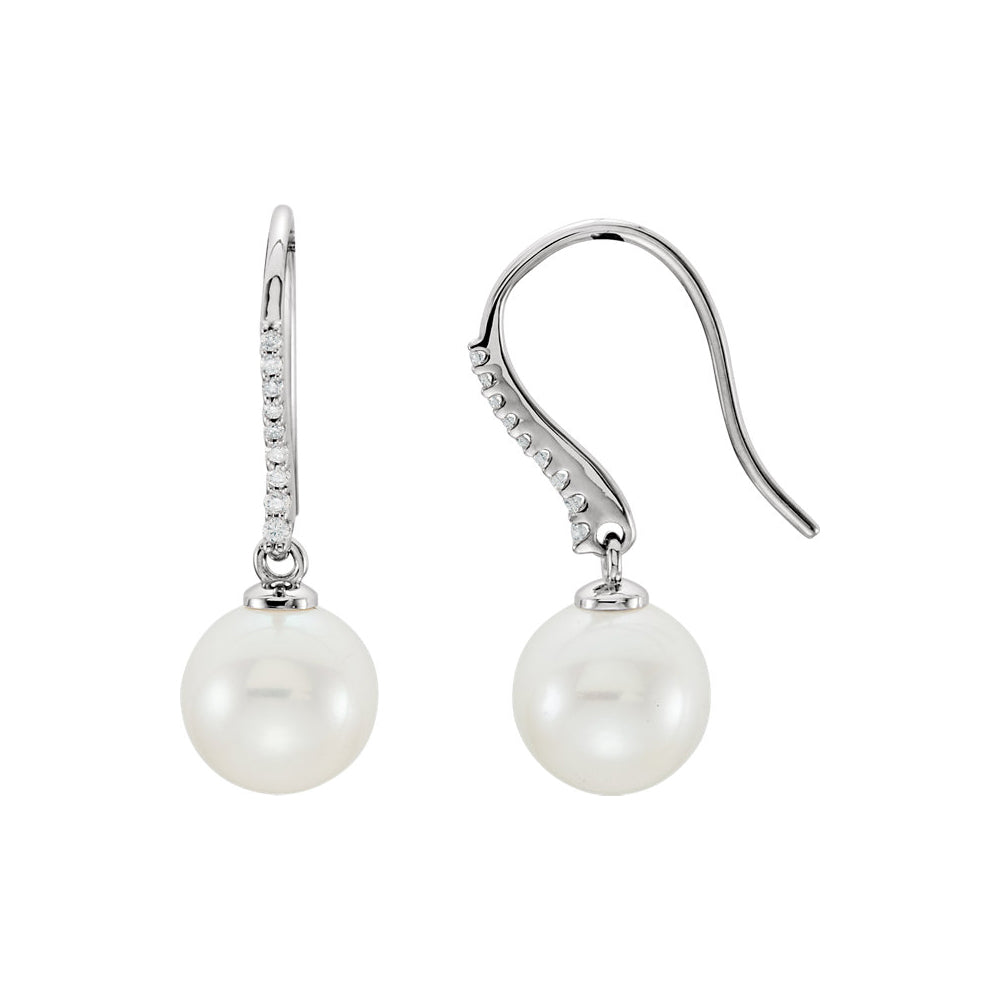 Freshwater Cultured Pearl & Diamond Dangle Earrings in 14k White Gold, Item E11963 by The Black Bow Jewelry Co.