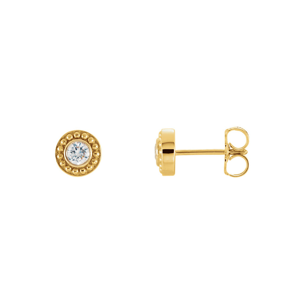 1/5 Cttw Diamond Bezel Set Beaded Stud Earrings in 14k Yellow Gold, Item E11964 by The Black Bow Jewelry Co.