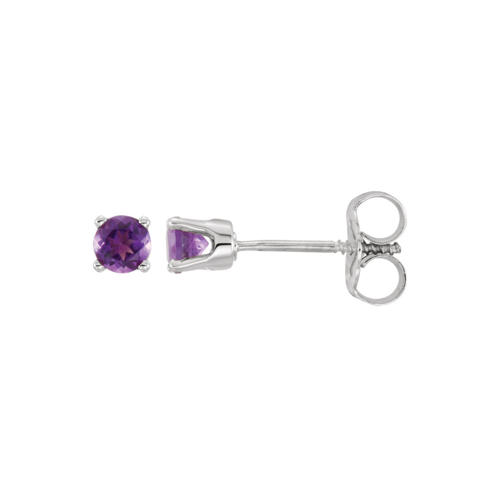 Kids 3mm Amethyst Youth Threaded Post Earrings in 14k White Gold, Item E11970 by The Black Bow Jewelry Co.