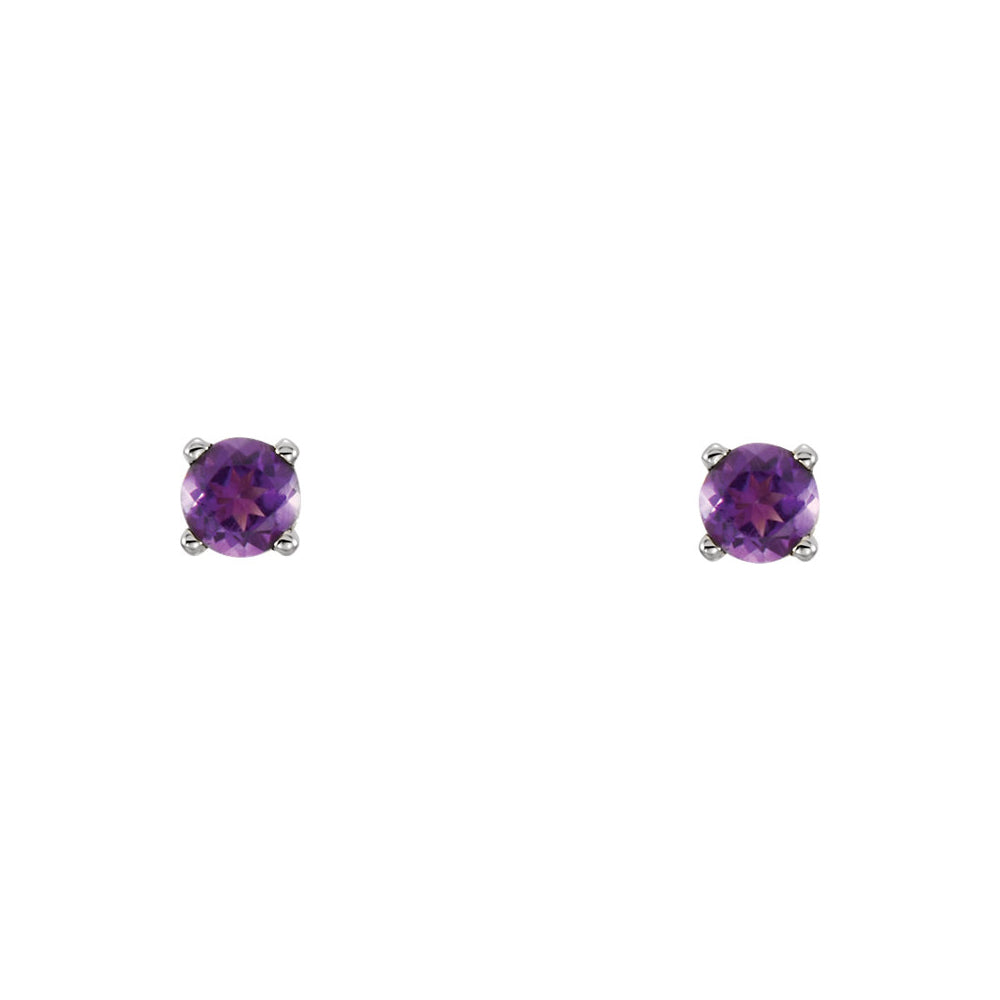 Alternate view of the Kids 3mm Amethyst Youth Threaded Post Earrings in 14k White Gold by The Black Bow Jewelry Co.