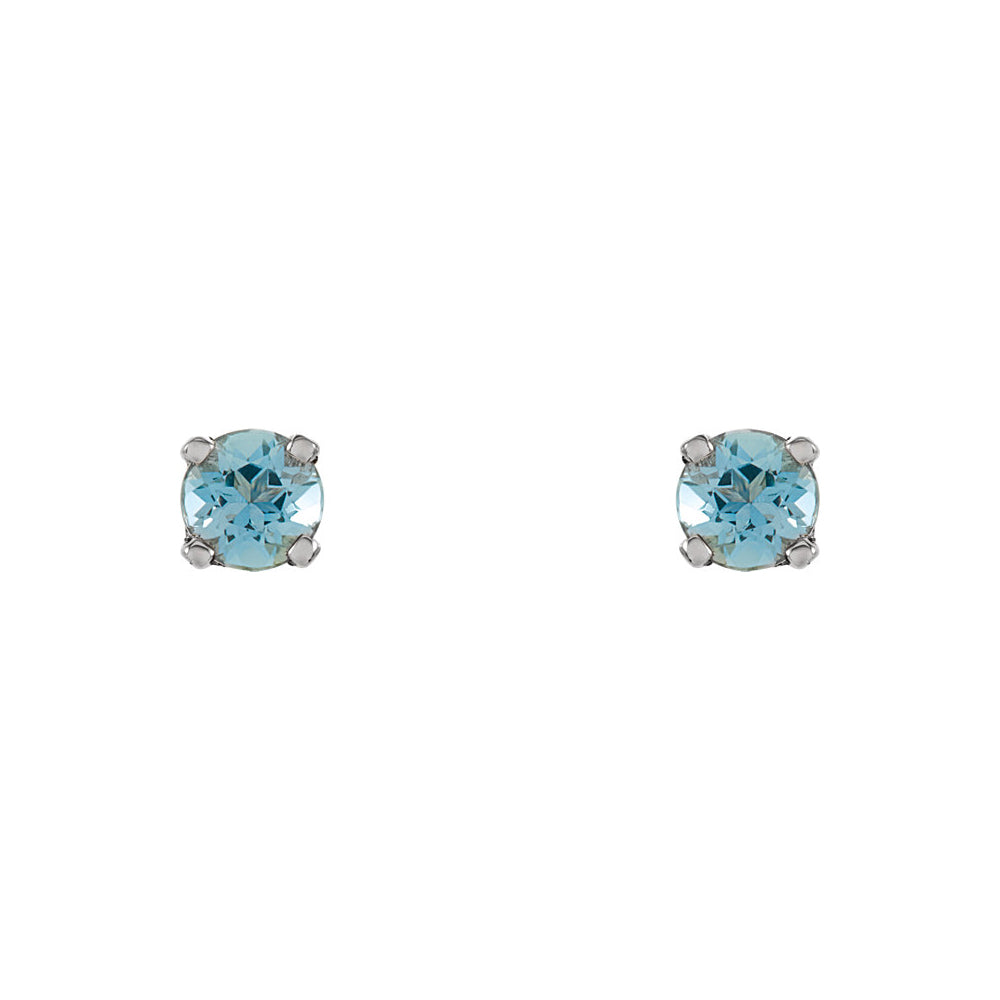 Kids 3mm Aquamarine Youth Threaded Post Earrings in 14k White Gold, Item E11971 by The Black Bow Jewelry Co.