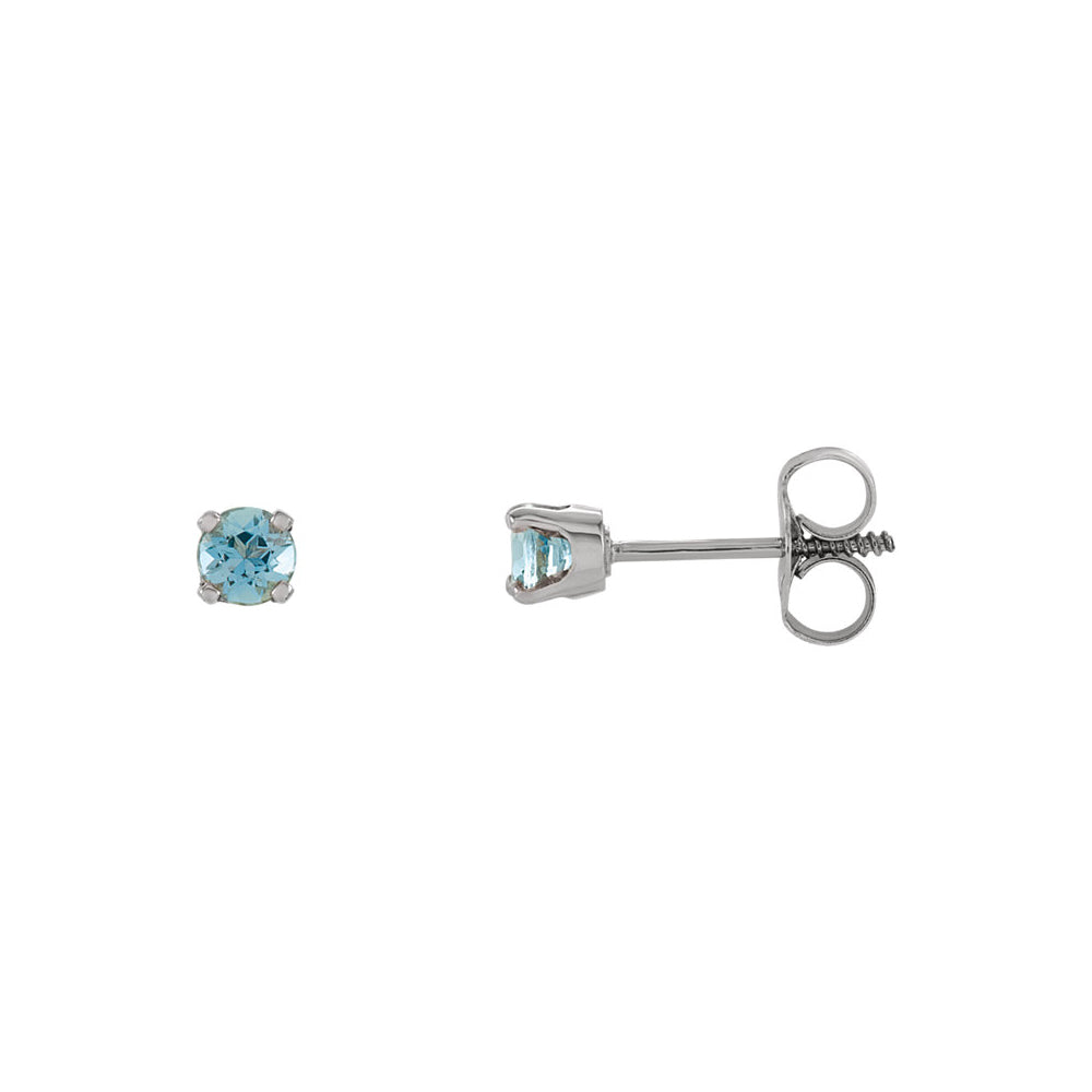 Alternate view of the Kids 3mm Aquamarine Youth Threaded Post Earrings in 14k White Gold by The Black Bow Jewelry Co.