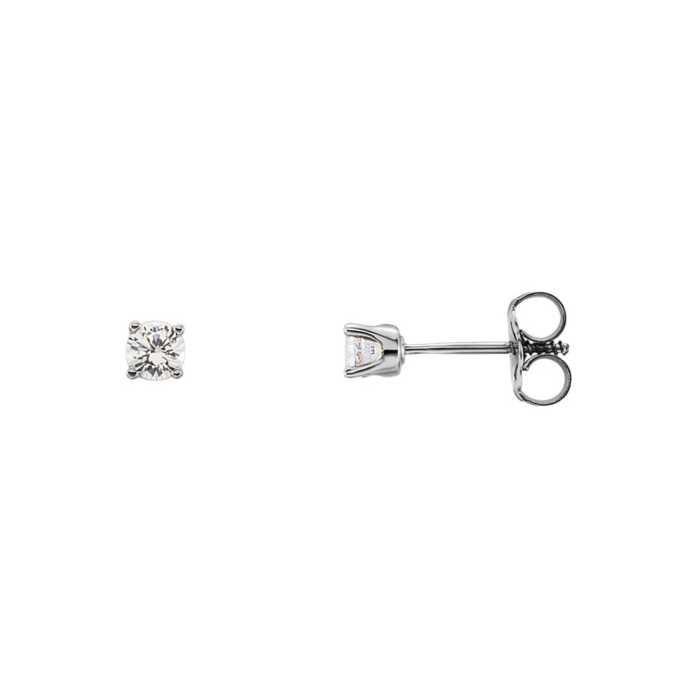 Alternate view of the Kids 3mm White Sapphire Youth Threaded Post Earrings in 14k White Gold by The Black Bow Jewelry Co.