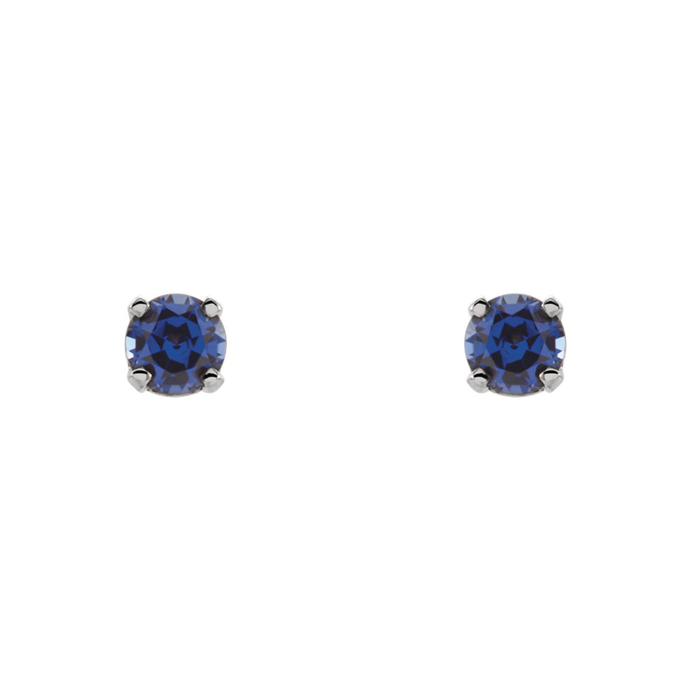 Kids 14k White Gold 3mm Created Blue Sapphire Threaded Post Earrings, Item E11978 by The Black Bow Jewelry Co.