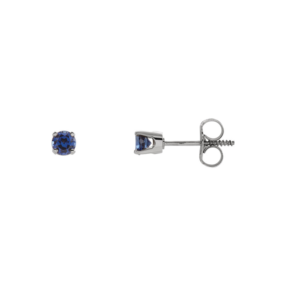 Alternate view of the Kids 14k White Gold 3mm Created Blue Sapphire Threaded Post Earrings by The Black Bow Jewelry Co.