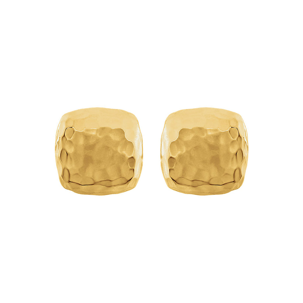 Alternate view of the 10mm Hammered Square Post Earrings in 14k Yellow Gold by The Black Bow Jewelry Co.
