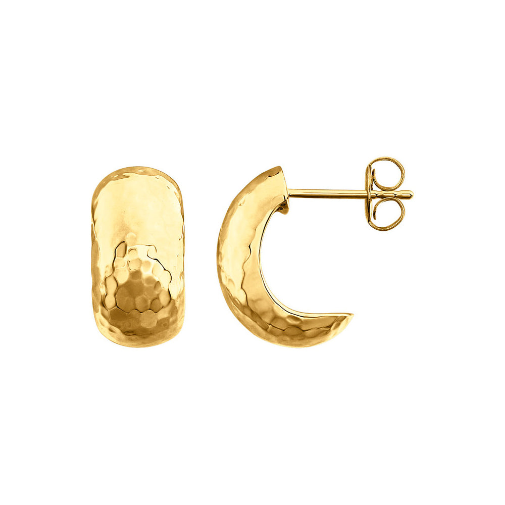 Hammered J-Hoop Earrings in 14k Yellow Gold, 8 x 15mm, Item E11987 by The Black Bow Jewelry Co.