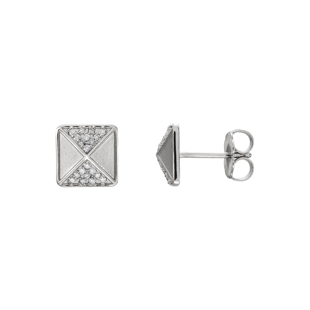 8mm Diamond Accented Pyramid Stud Earrings in 14k White Gold, Item E12021 by The Black Bow Jewelry Co.