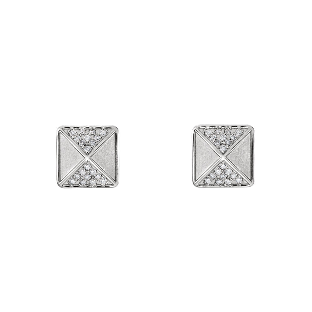Alternate view of the 8mm Diamond Accented Pyramid Stud Earrings in 14k White Gold by The Black Bow Jewelry Co.