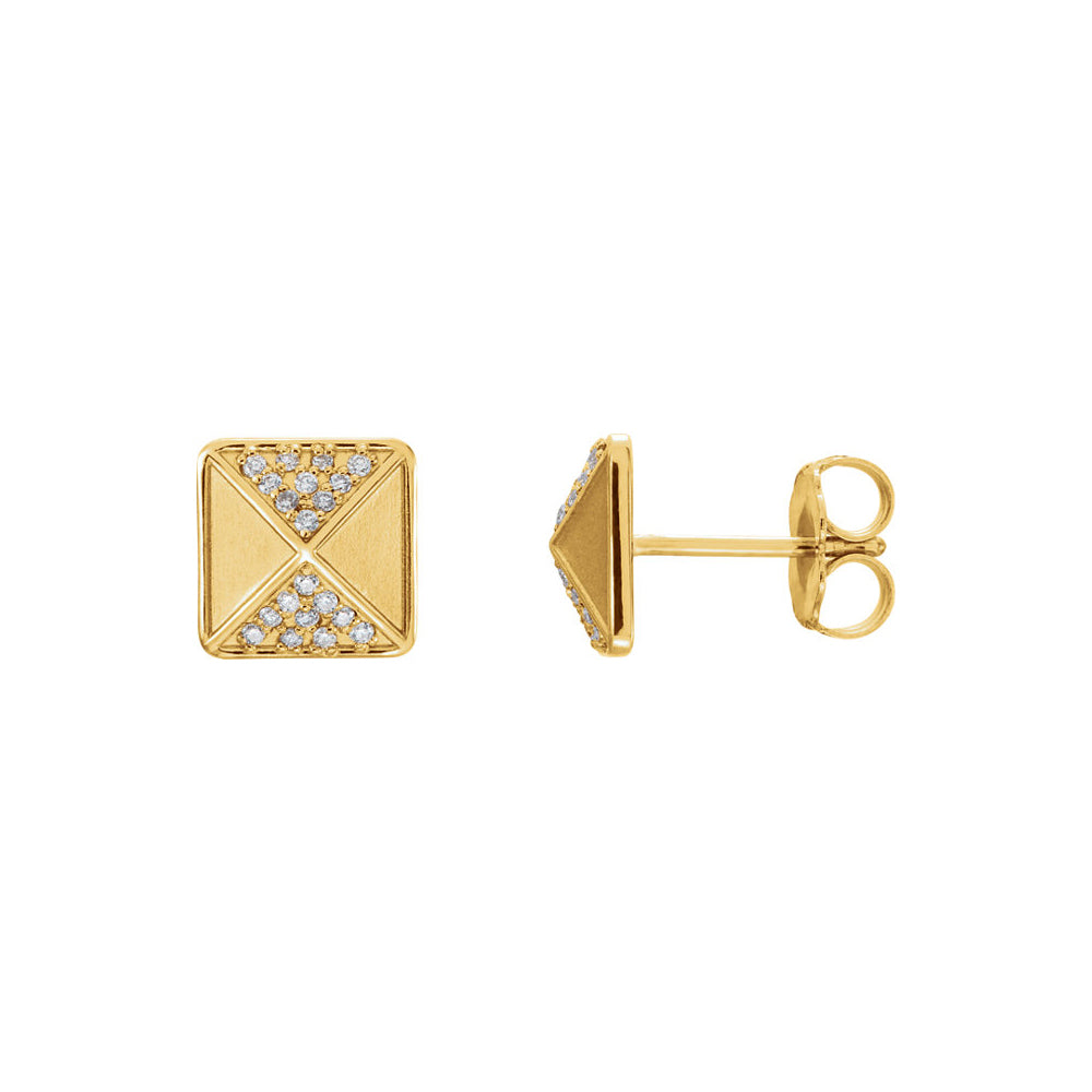 8mm Diamond Accented Pyramid Stud Earrings in 14k Yellow Gold, Item E12022 by The Black Bow Jewelry Co.