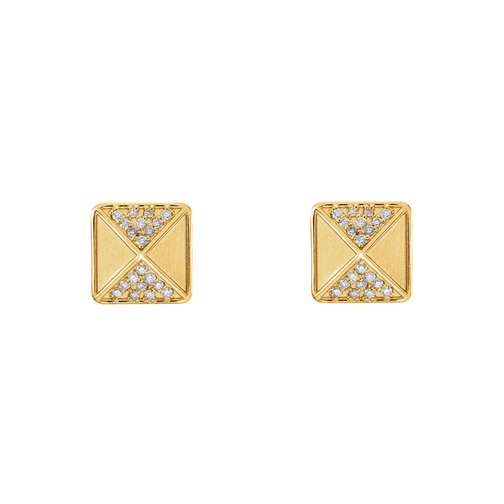 Alternate view of the 8mm Diamond Accented Pyramid Stud Earrings in 14k Yellow Gold by The Black Bow Jewelry Co.