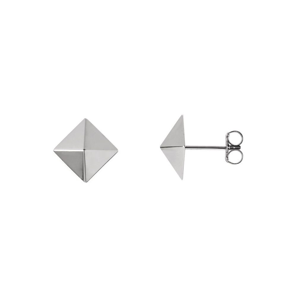 8mm Polished Square Pyramid Stud Earrings in 14k White Gold, Item E12026 by The Black Bow Jewelry Co.
