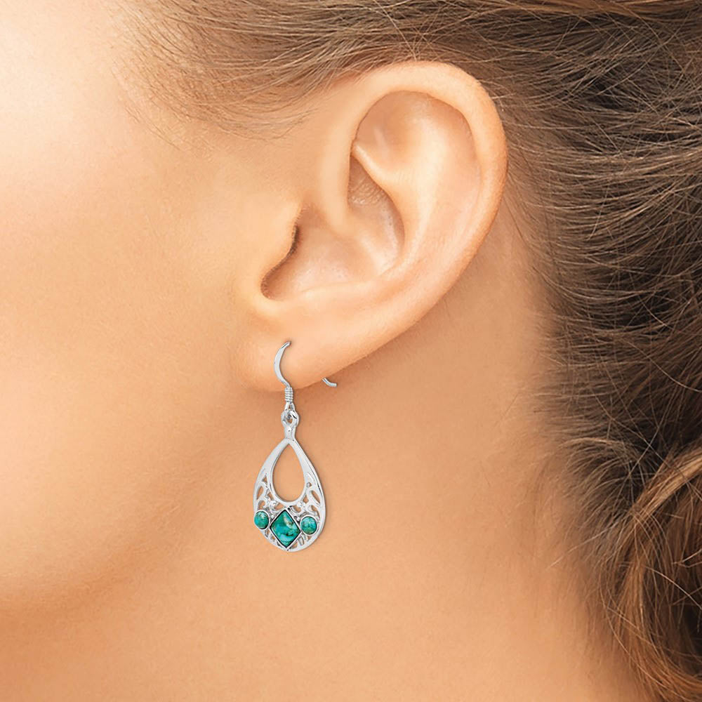 Alternate view of the Teardrop Turquoise Dangle Earrings in Sterling Silver by The Black Bow Jewelry Co.
