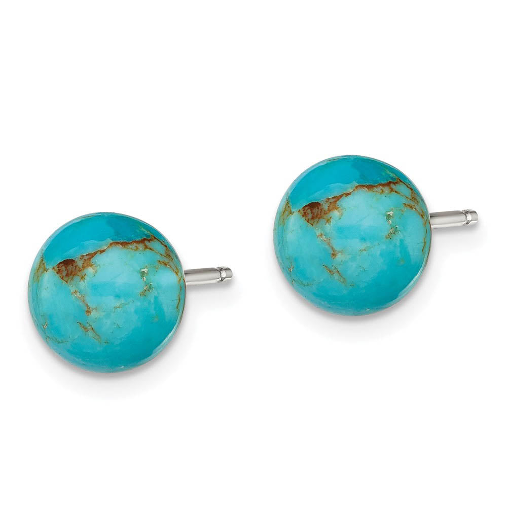 Alternate view of the 8-8.5mm Button Turquoise Sterling Silver Stud Earrings by The Black Bow Jewelry Co.