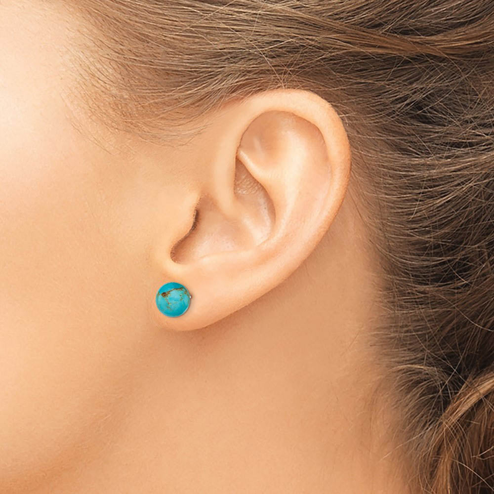 Alternate view of the 8-8.5mm Button Turquoise Sterling Silver Stud Earrings by The Black Bow Jewelry Co.