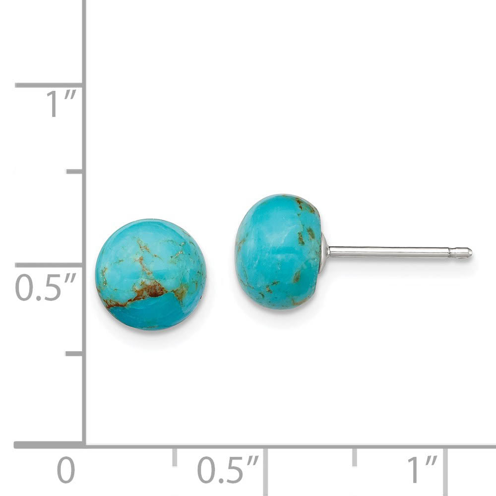 Alternate view of the 8-8.5mm Button Turquoise Sterling Silver Stud Earrings by The Black Bow Jewelry Co.
