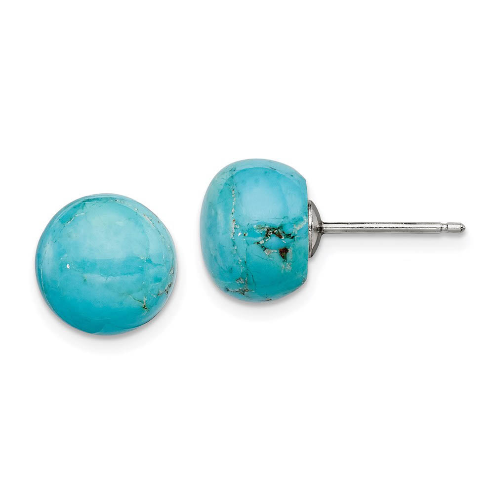 10-10.5mm Button Turquoise Sterling Silver Stud Earrings, Item E12036 by The Black Bow Jewelry Co.