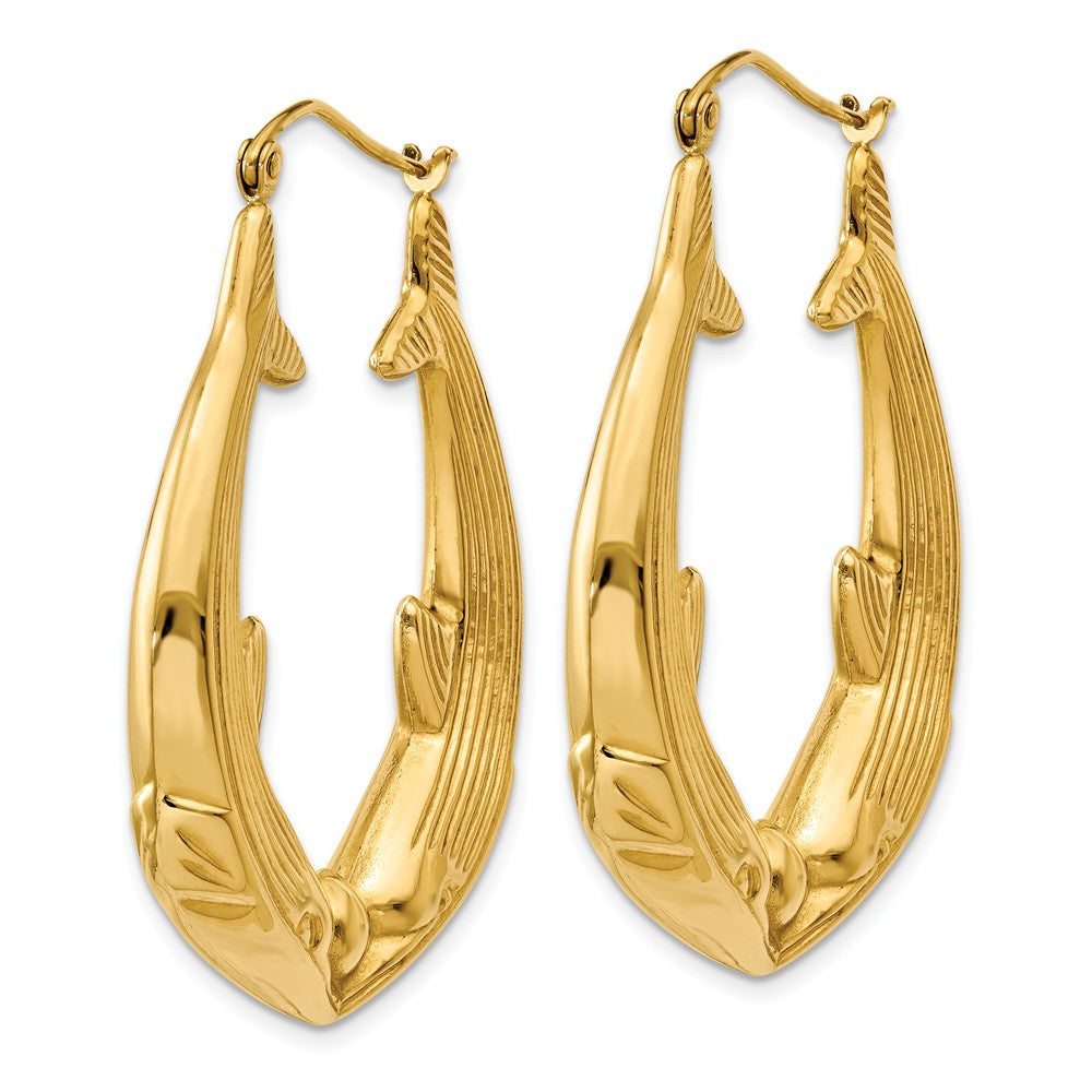 Alternate view of the Large Kissing Dolphin Hoop Earrings in 14k Yellow Gold by The Black Bow Jewelry Co.