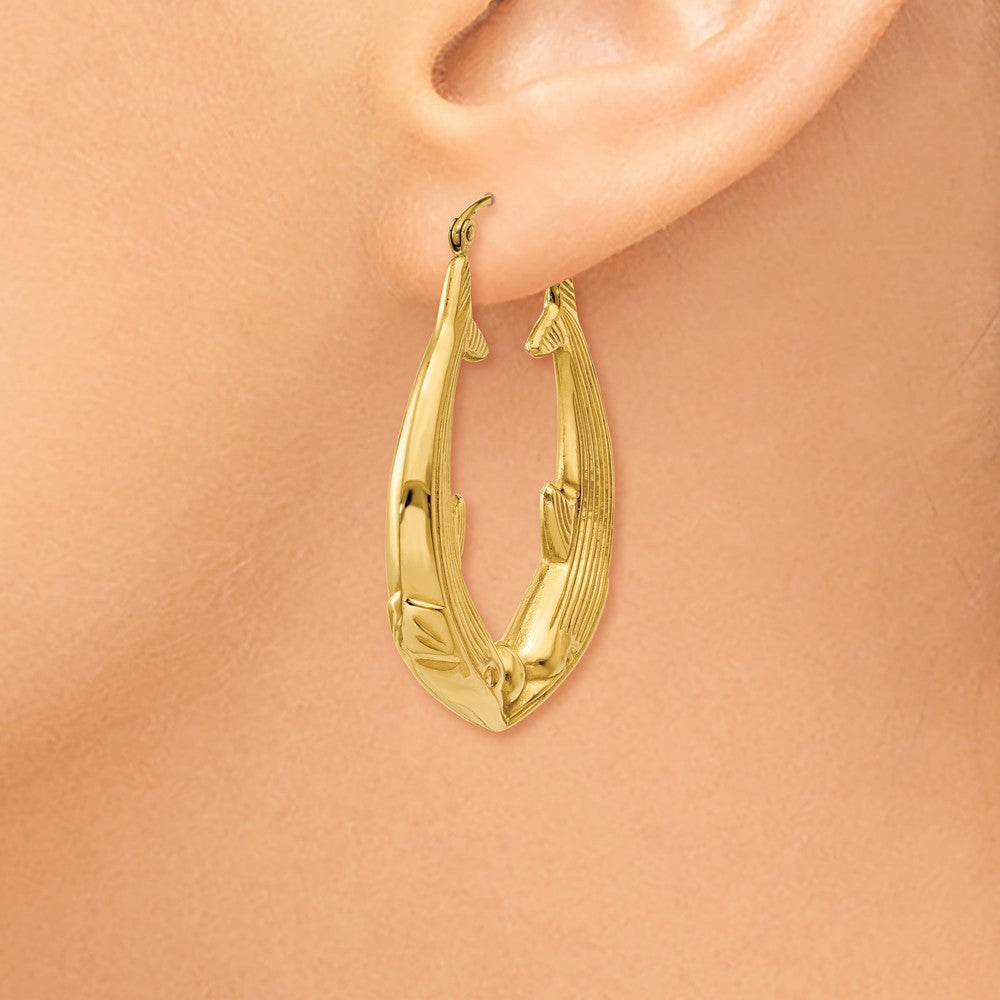 Alternate view of the Large Kissing Dolphin Hoop Earrings in 14k Yellow Gold by The Black Bow Jewelry Co.