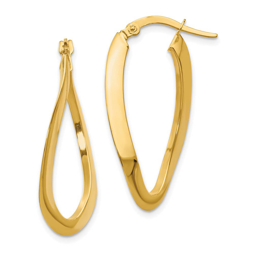 Twisted Oval Hoop Earrings in 14k Yellow Gold, 33mm (1 5/16 Inch), Item E12050 by The Black Bow Jewelry Co.