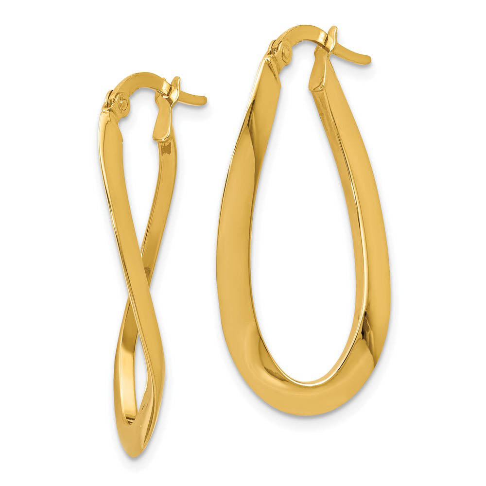 Alternate view of the Twisted Oval Hoop Earrings in 14k Yellow Gold, 33mm (1 5/16 Inch) by The Black Bow Jewelry Co.
