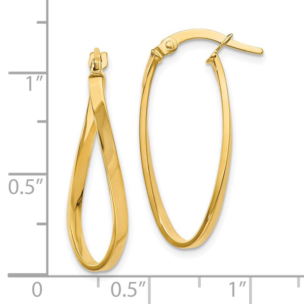 Alternate view of the 1.8mm Twisted Oval Hoop Earrings in 14k Yellow Gold, 26mm (1 Inch) by The Black Bow Jewelry Co.