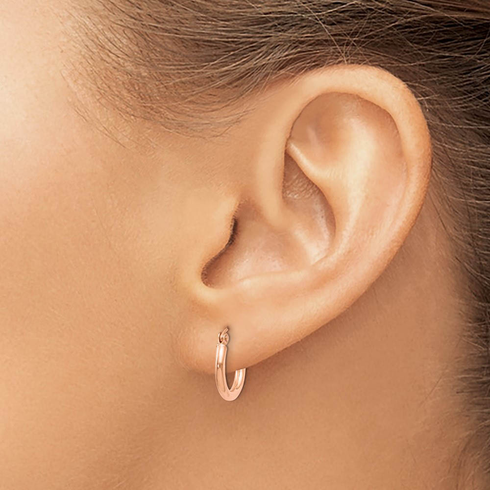 Alternate view of the 2mm Round Hoop Earrings in 14k Rose Gold, 12mm (7/16 Inch) by The Black Bow Jewelry Co.