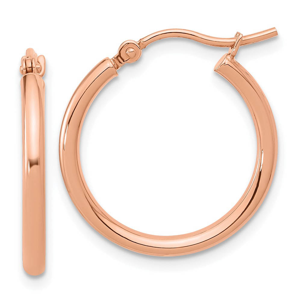2mm Round Hoop Earrings in 14k Rose Gold, 20mm (3/4 Inch), Item E12084 by The Black Bow Jewelry Co.